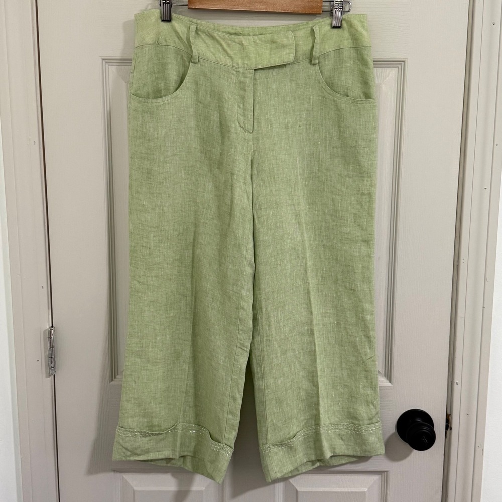 Pistachio 100% Linen Pants Coastal Grandmother Quiet Luxury Womens 8 Willi Smith